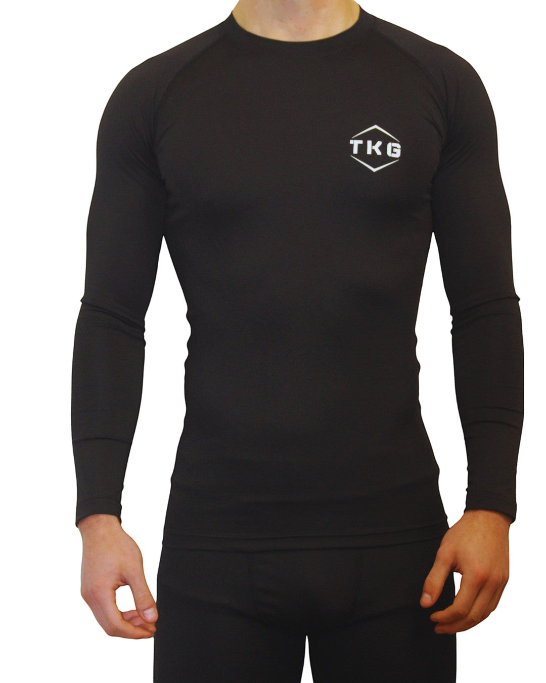 TOTAL KEEPERS black long-sleeve compression thermal shirt with TKG logo, ideal for sports and cold weather.