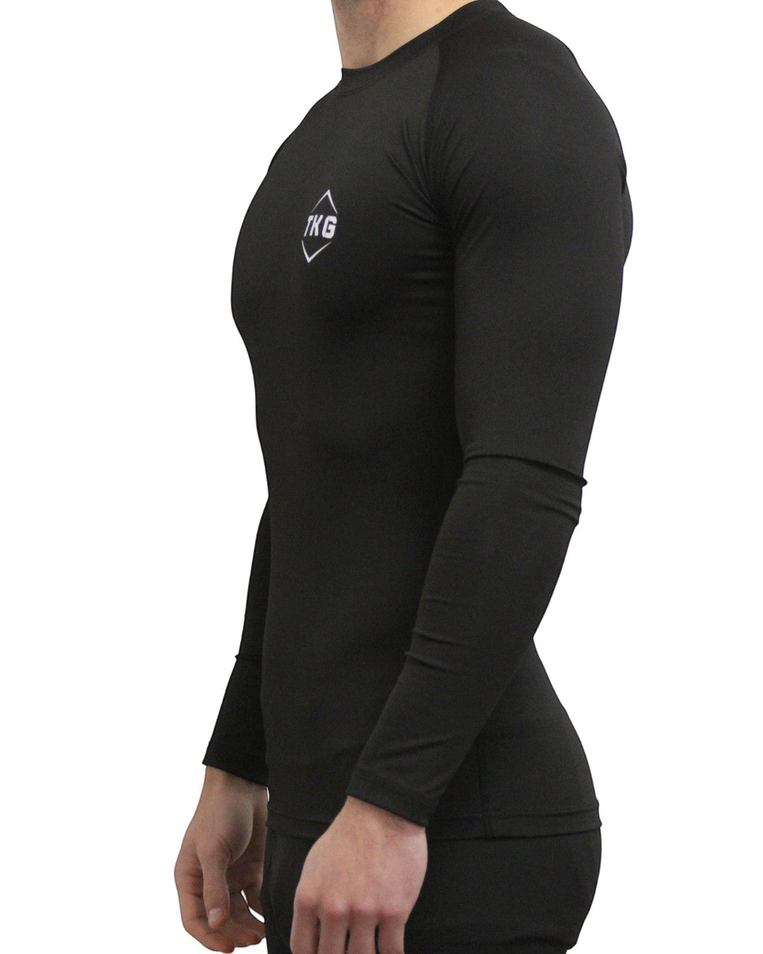TOTAL KEEPERS black long-sleeve thermal compression tech shirt for training and outdoor activities.