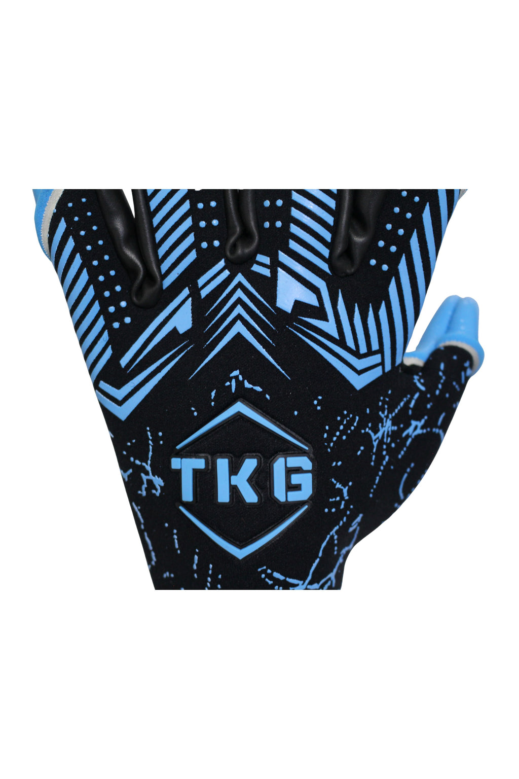 TOTAL KEEPERS GEKKO AQUA black and blue neoprene goalkeeper gloves with latex grip for wet conditions.