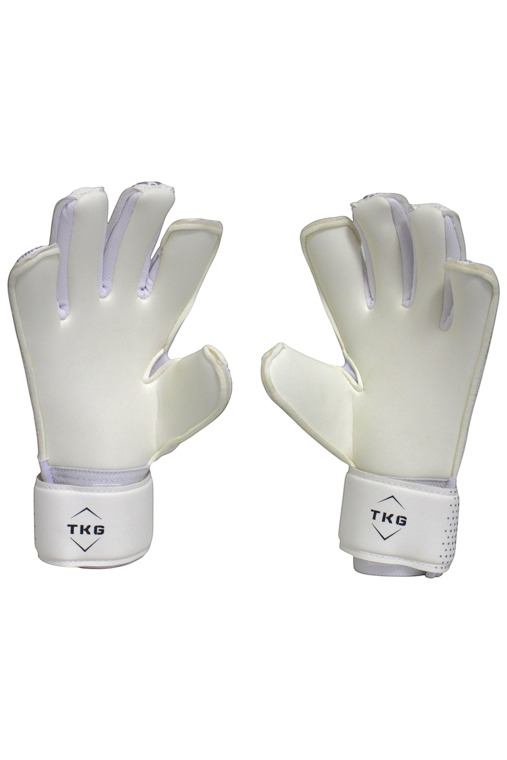 TOTAL KEEPERS white goalkeeper gloves for training and initiation, with durable grip and adjustable fit.