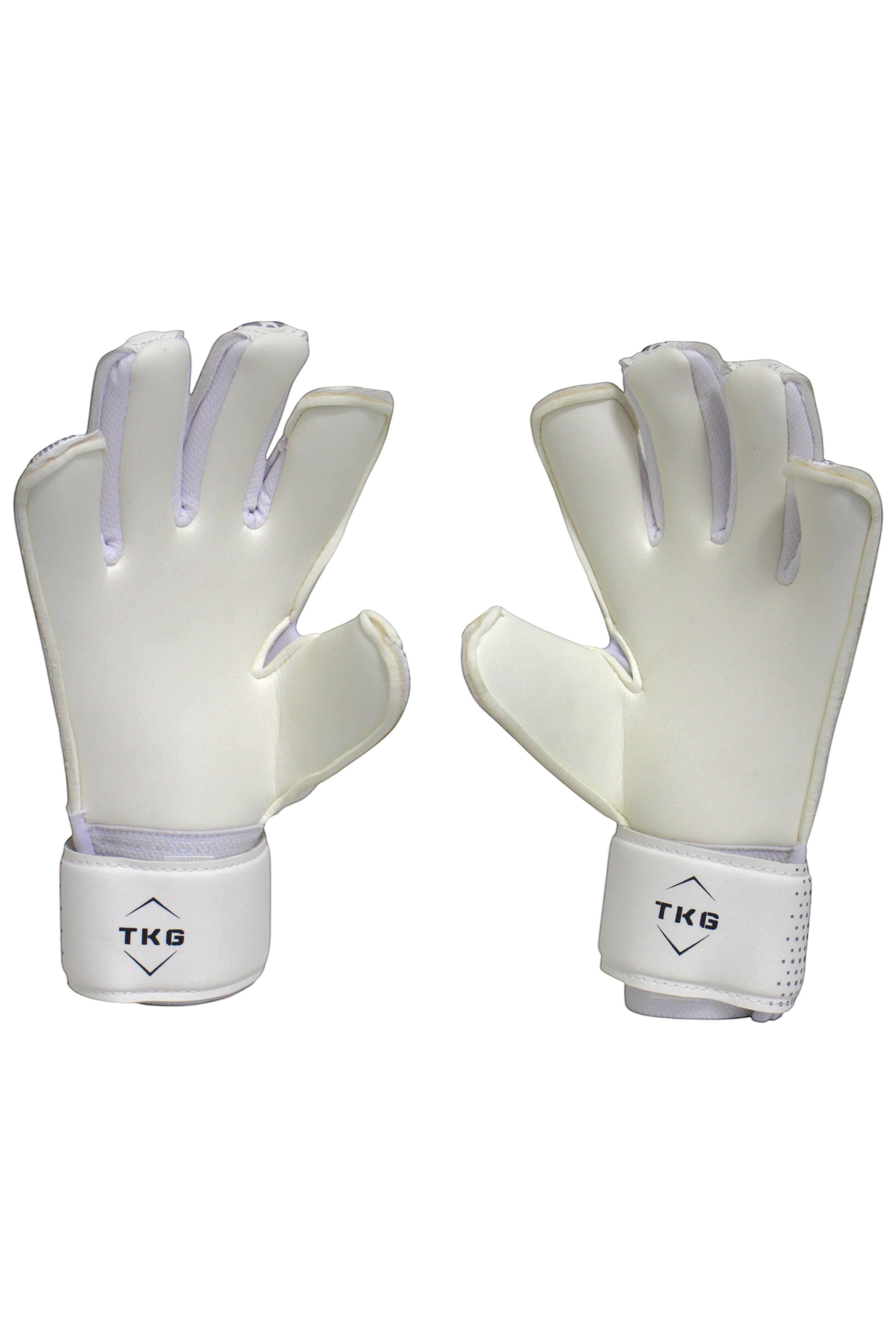 TOTAL KEEPERS white goalkeeper gloves for training and initiation, with durable grip and adjustable fit.