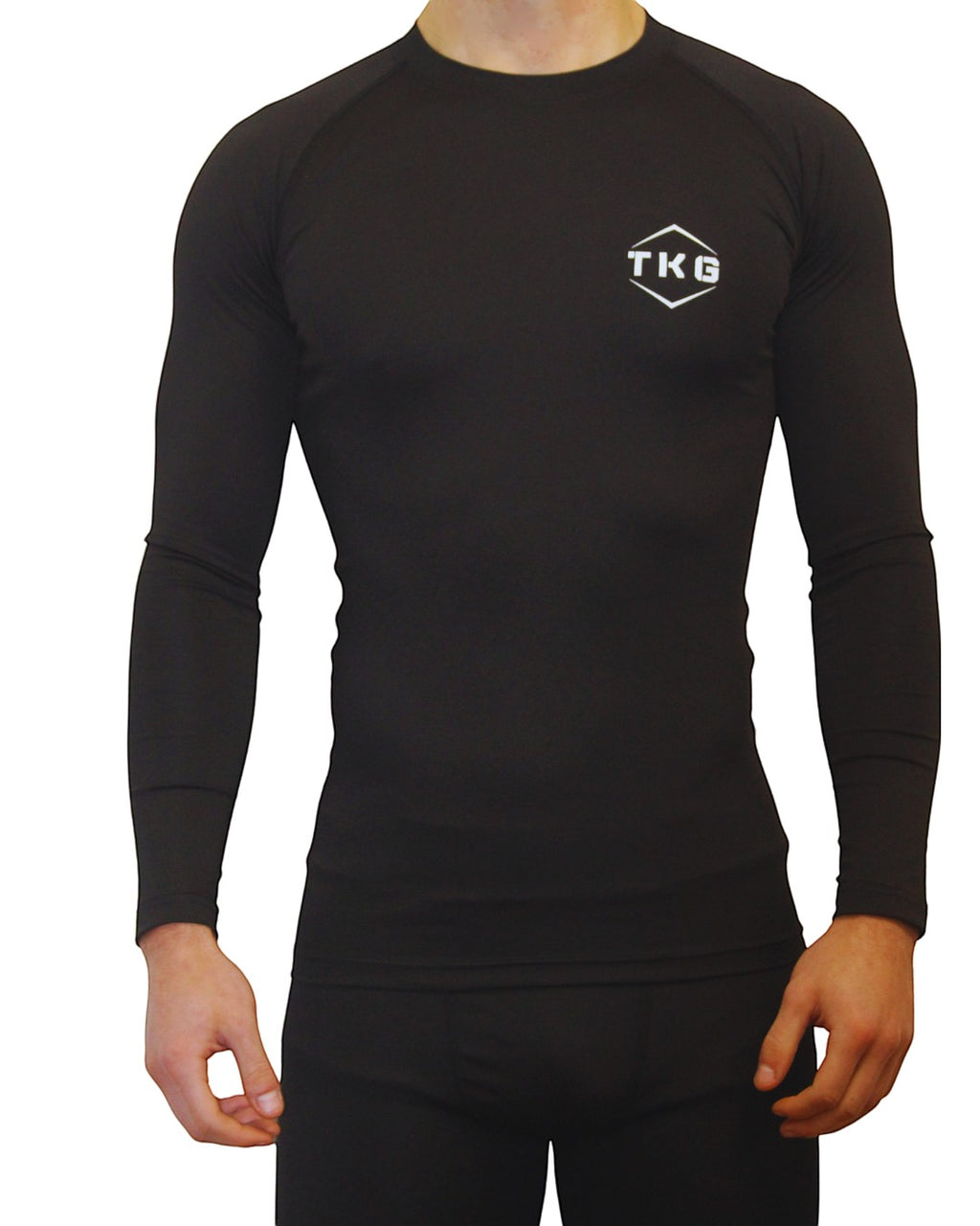 TOTAL KEEPERS black long-sleeve compression thermal shirt for men, ideal for training and outdoor activities.