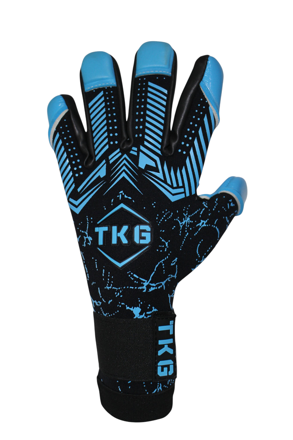 TOTAL KEEPERS GEKKO AQUA black and blue neoprene goalkeeper gloves with latex grip for wet conditions.