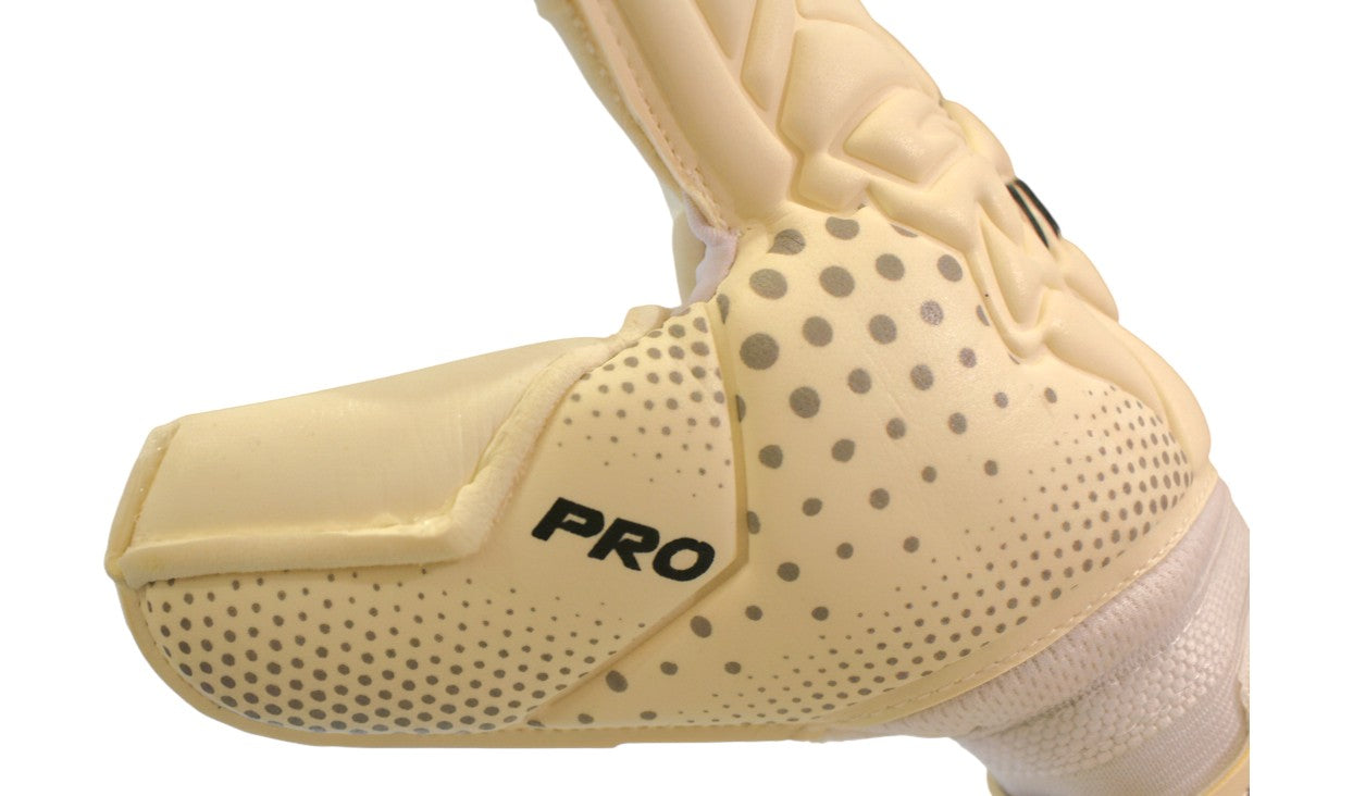 TOTAL KEEPERS GOTI PRO beige latex goalkeeper gloves with roll negative cut and reinforced finger protection.