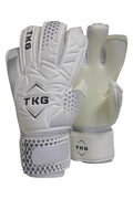 TOTAL KEEPERS white training goalkeeper gloves with grey dot pattern and TKG logo. Ideal for initiation.