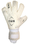 TOTAL KEEPERS GOTI PRO white latex goalkeeper gloves with roll negative cut and reinforced finger spines for added protection.